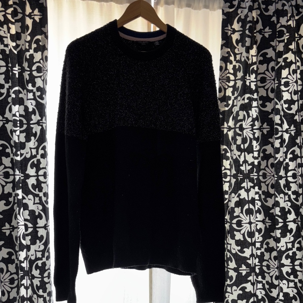 Ted Baker London Colorblock Black and Grey Crew Neck Sweater